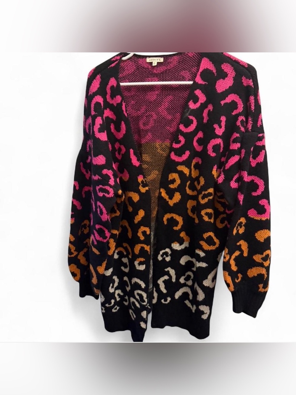 Jodifl women’s black oversized pullover leopard print cardigan size small